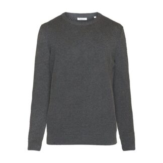 KnowledgeCotton Apparel Vagn Regular Bubble Knit Crew Neck Dark Grey Melange Dark Grey Melange S
