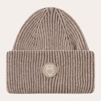 KnowledgeCotton Apparel Wool badge beanie Kelp Melange - NoSize