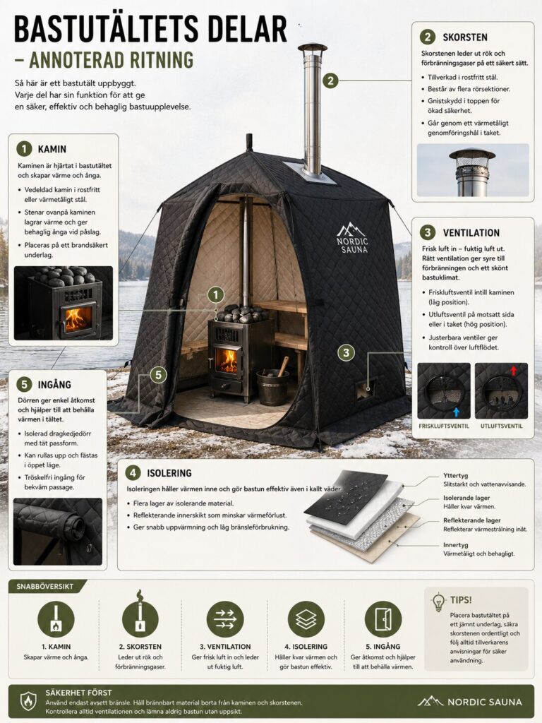 Delarna i ett bastutällt