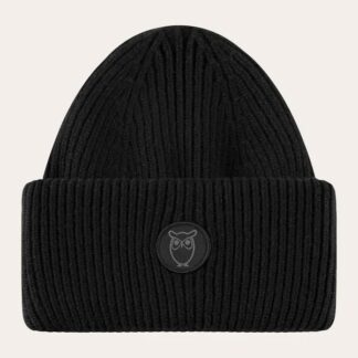 KnowledgeCotton Apparel Wool badge beanie Black Jet - NoSize